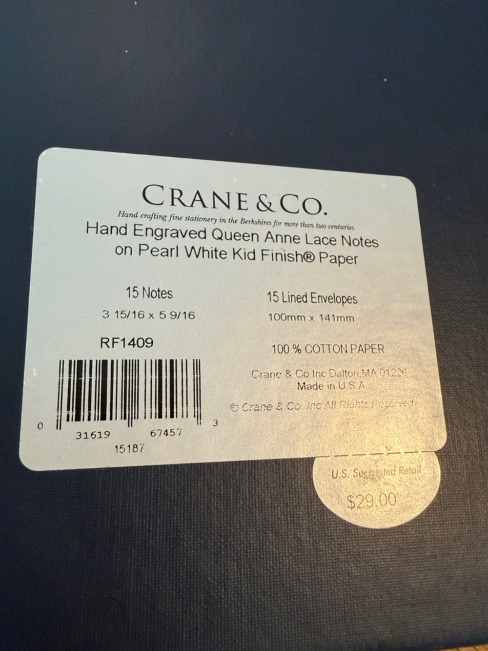 NIB CRANE & Co Stationary Silver Queen Anne Lace Design Notecards 15 w/ envelope - Picture 4 of 5